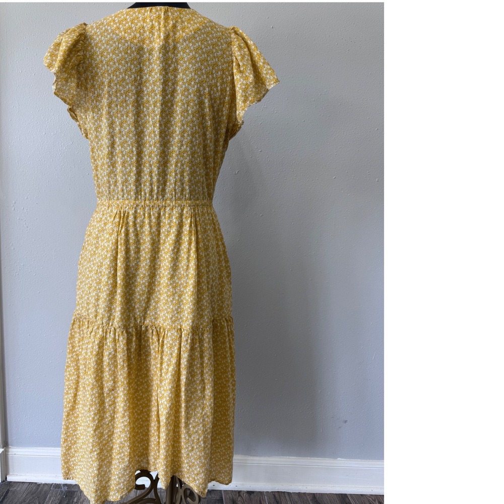 Birds of Paradis Trovata Tiered Midi Dress Flutter Sleeve XS Yellow Floral Fairy - Picture 2 of 6